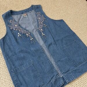 Vintage Denim Jean Vest. Country‎ Western Jeweled. Festival. Hippie